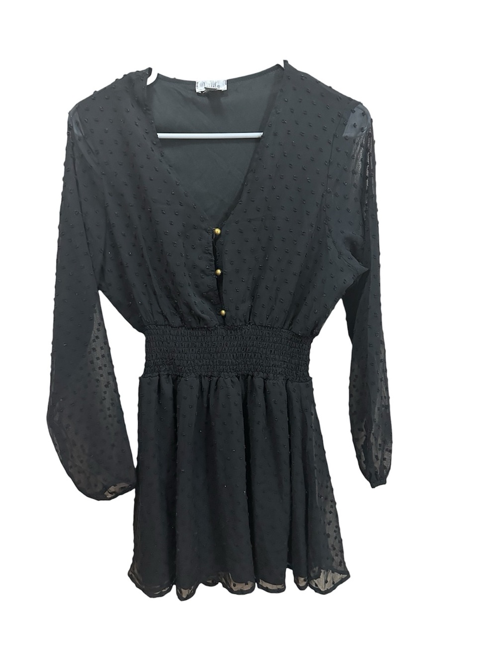Justify Black Swiss Dot Long Sleeve Mini Dress Small